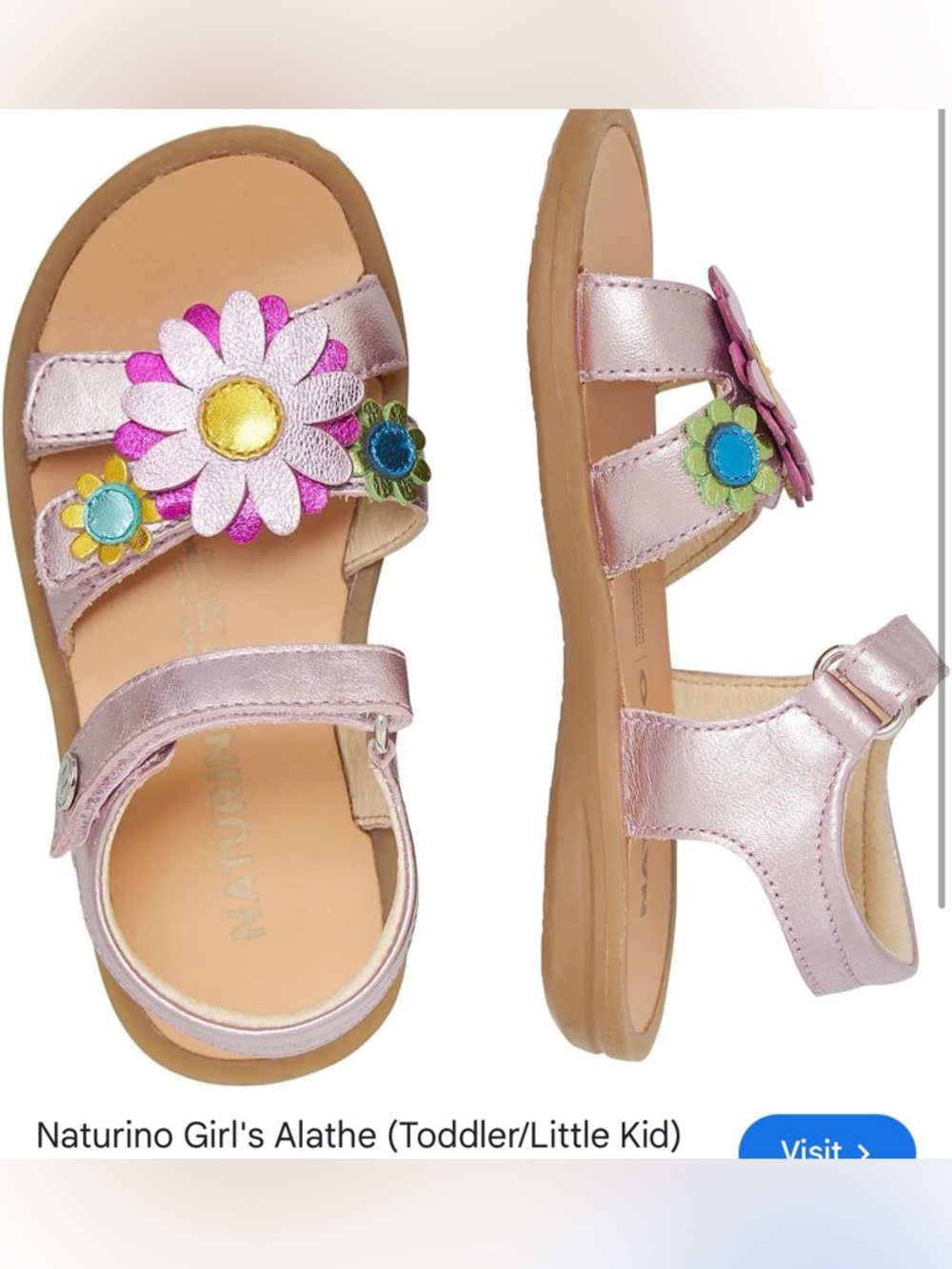 Naturino Pink Floral Girls Sandals sz 24 (7.5) - Picture 2 of 2